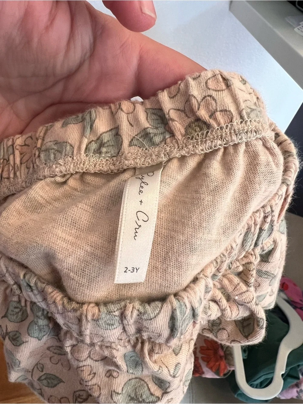 Rylee + Cru Peach Floral Diaper Cover with Green Leaf Accents